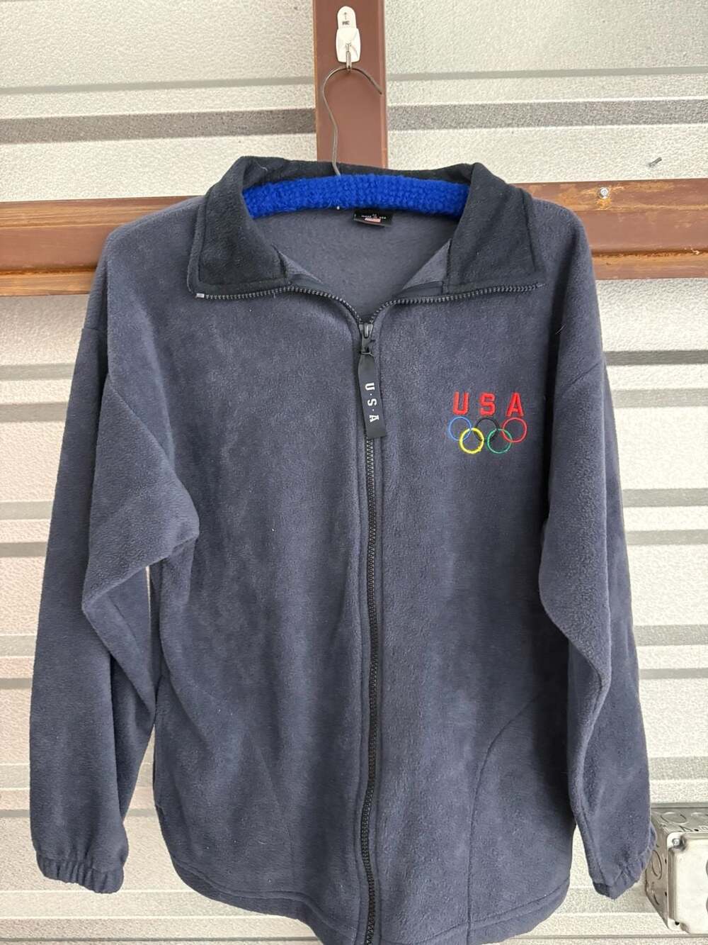 Team USA Vintage Navy Blue Fleece Jacket with Embroidered Logo, Size M, Made in